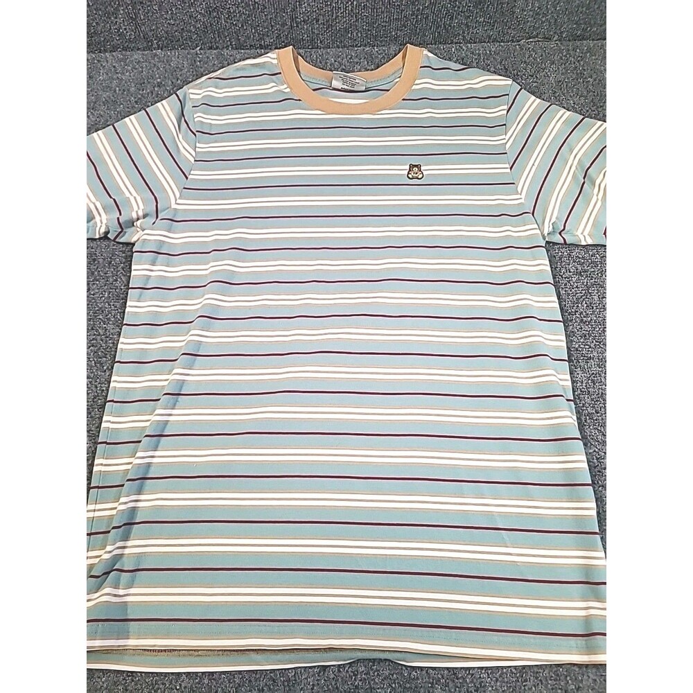 Teddy Fresh Men Shirt Medium Green Stripe Logo Bear Embroidered Short Sleeve Tee